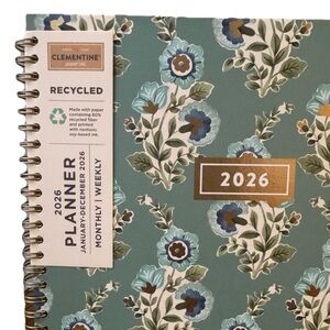 Clementine Paper inc 12-month Large Size Planner green Floral Jan- Dec 2026 Hard